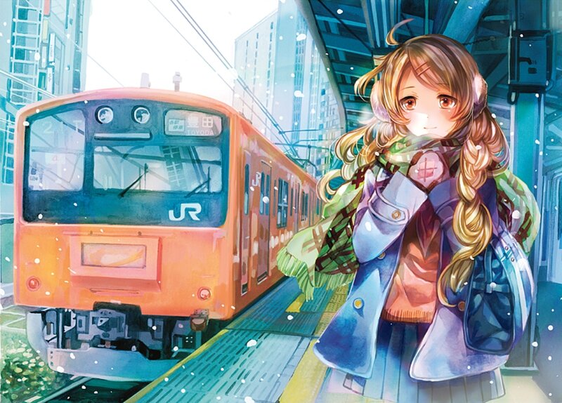 Anime Girl at Train Station — Orange, Calm