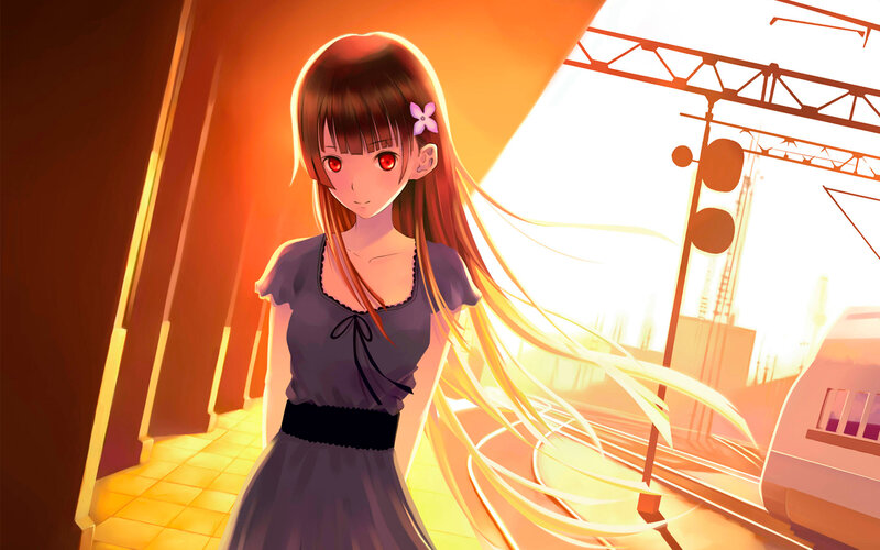 Anime Girl at Train Station — Orange, Dramatic, Sunset