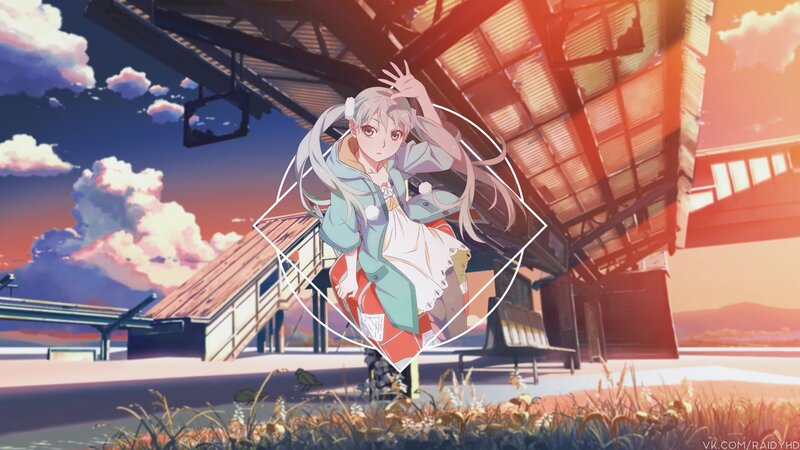 Anime Girl at Train Station — Orange, Serene