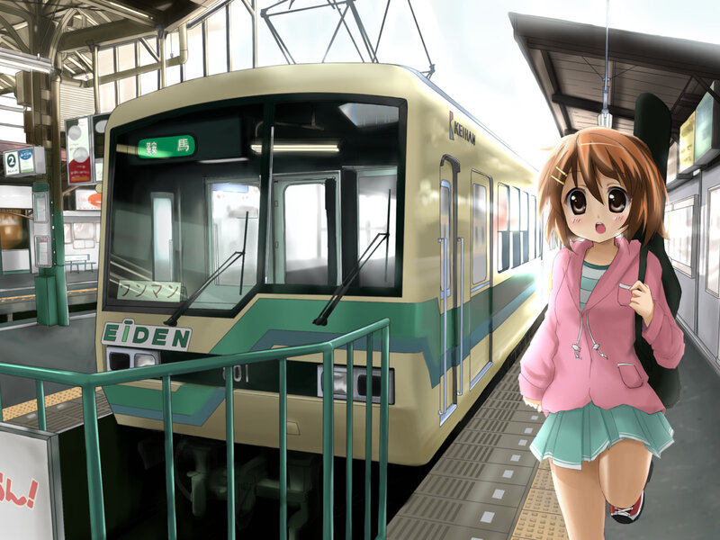 Anime Girl at Train Station — Pink, Calm