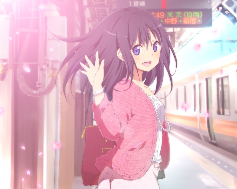 Anime Girl at Train Station — Pink