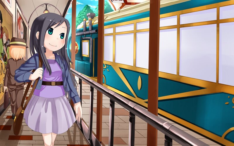 Anime Girl at Train Station — Purple, Calm