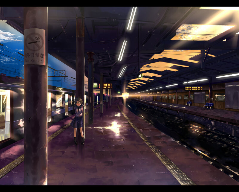 Anime Girl at Train Station — Purple, Dramatic