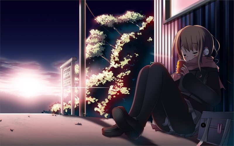Anime Girl at Train Station — Purple