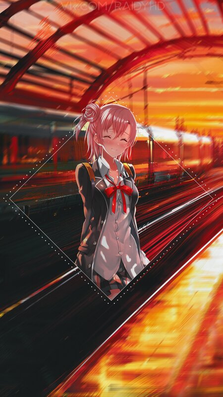 Anime Girl at Train Station — Red, Dramatic