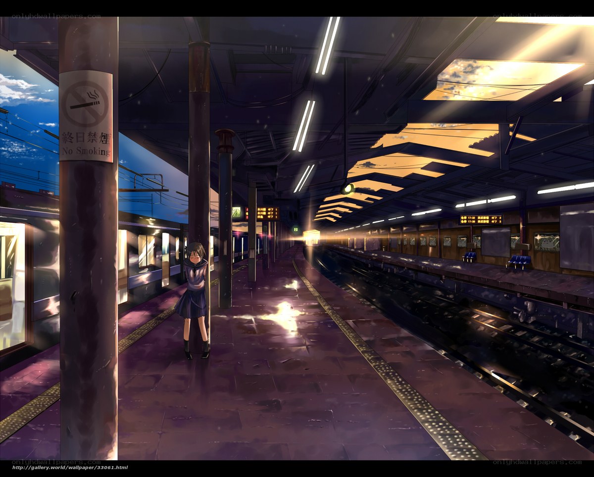 Anime girl at train station