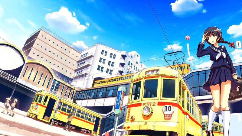 Anime Girl at Tram Station