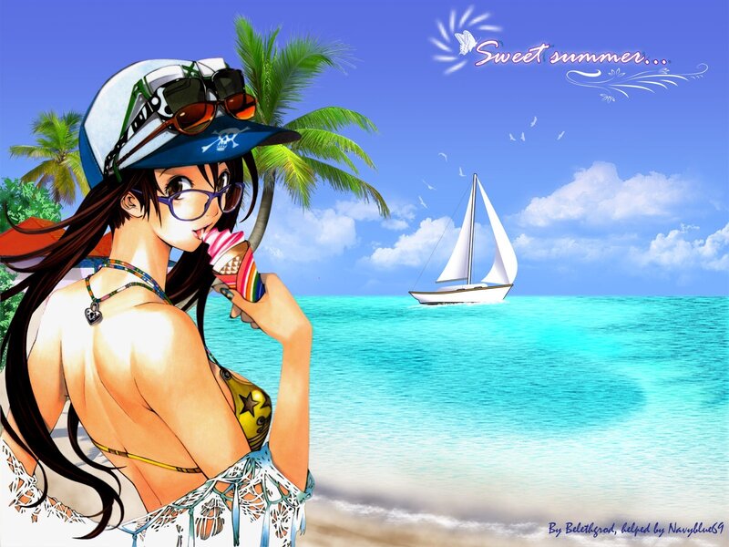 Anime girl at tropical beach