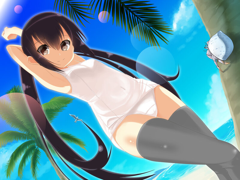 Anime girl at tropical beach