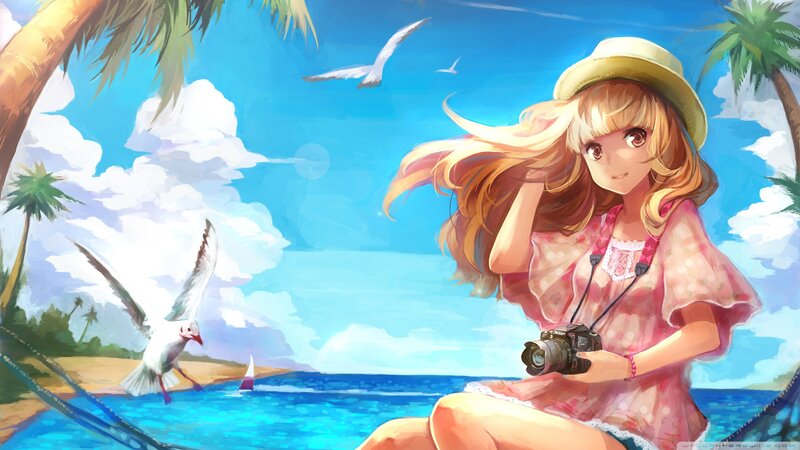Anime girl at tropical beach