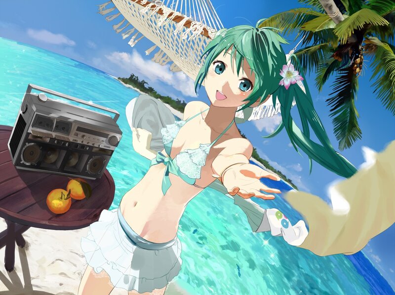 Anime girl at tropical beach