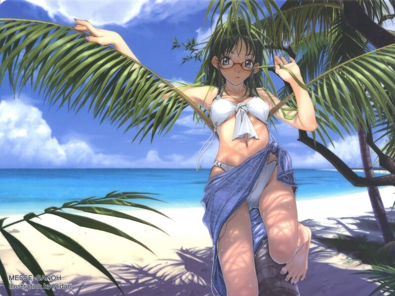 Anime girl at tropical beach
