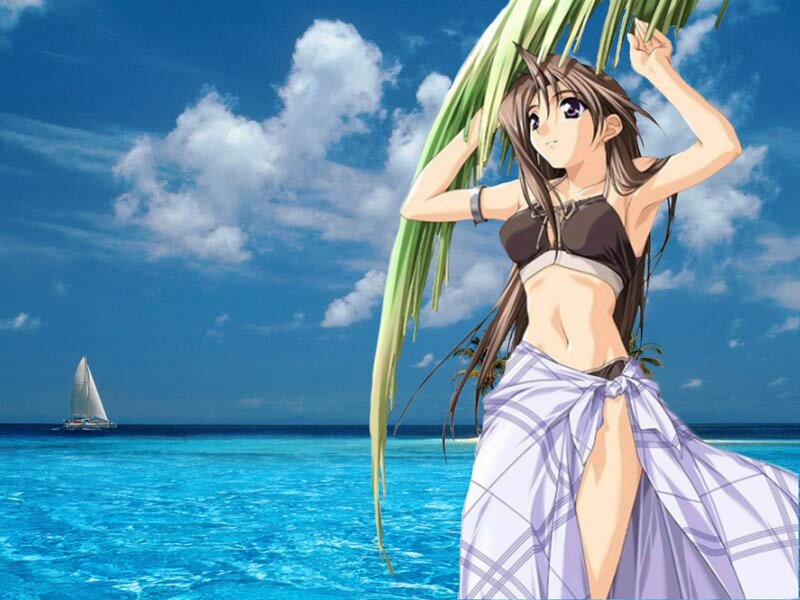 anime girl at tropical beach
