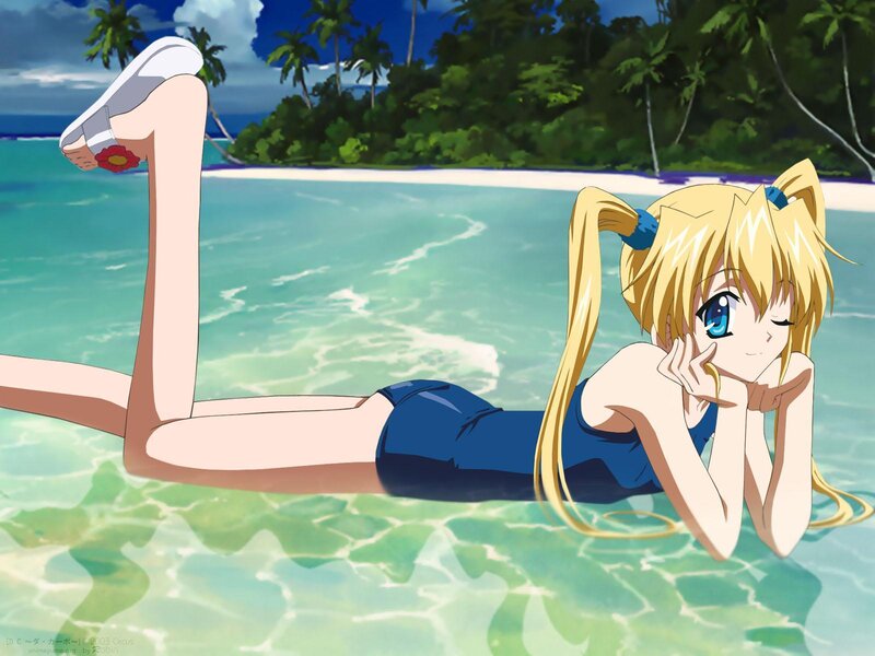 Anime girl at tropical beach