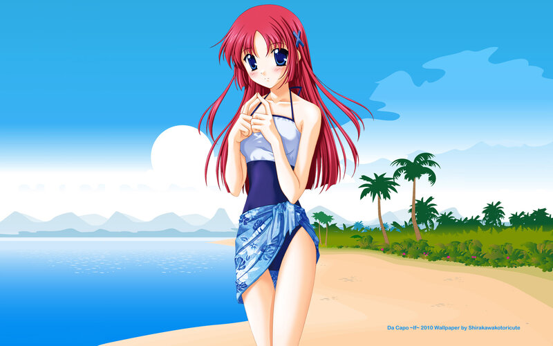 Anime girl at tropical beach