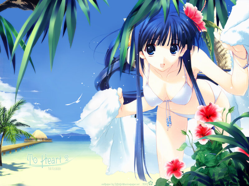 Anime girl at tropical beach