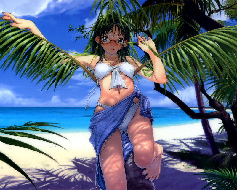 anime girl at tropical beach