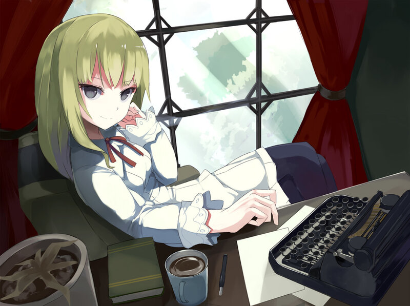 Anime Girl at Typewriter