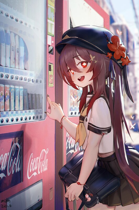 Anime Girl at Vending Machine — Pink