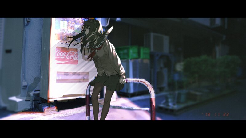 Anime Girl at Vending Machine — Purple