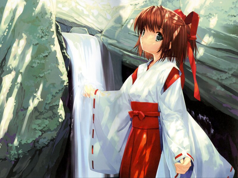 anime girl at waterfall