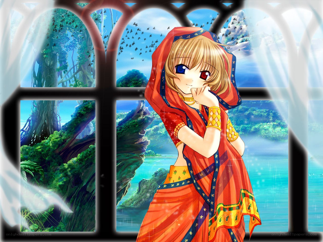 anime girl at window