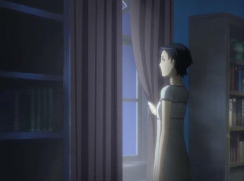 Anime Girl at Window — Blue, Contemplative