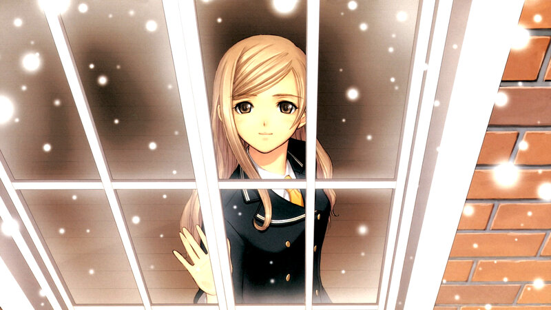 Anime Girl at Window — Brown, Calm, Winter, Manga, Brick Wall