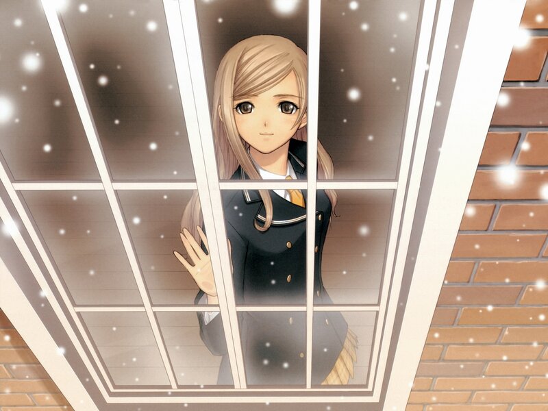 Anime Girl at Window — Brown, Calm, Winter, Manga, Snow