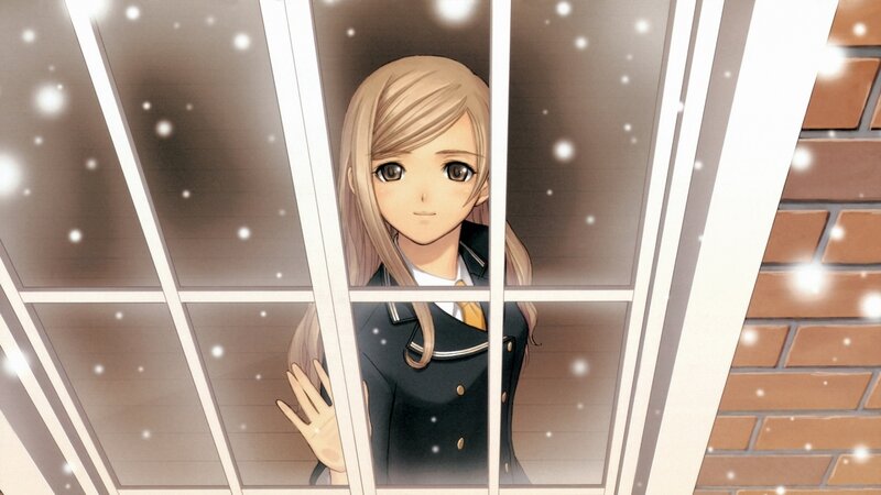 Anime Girl at Window — Brown, Calm, Winter, Snow