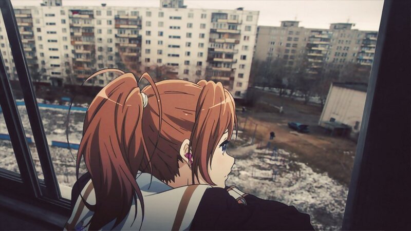 Anime Girl at Window — Brown, Contemplative