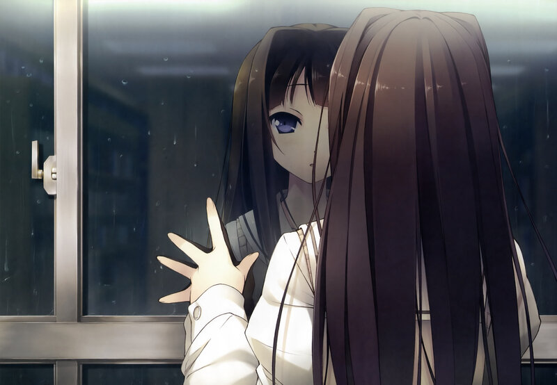 Anime Girl at Window — Brown, Melancholic