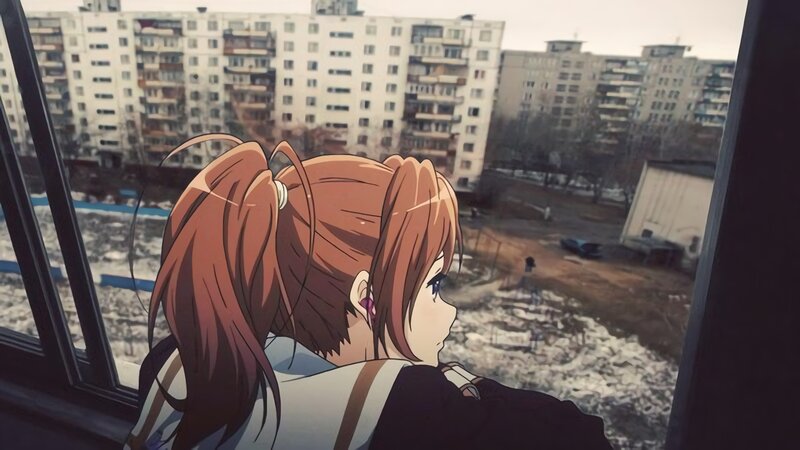Anime Girl at Window — Brown, Melancholic, Winter