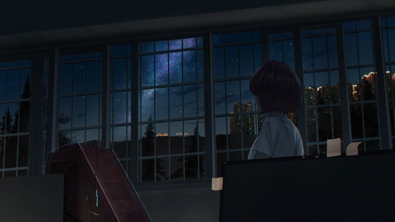 Anime Girl at Window — Dark Blue