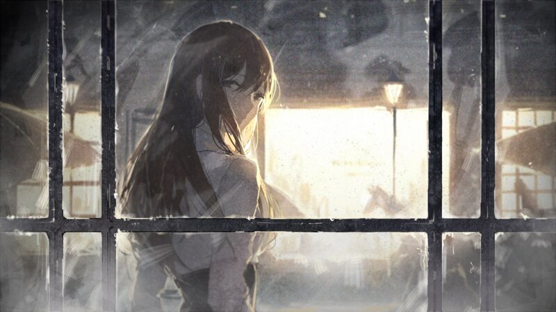 Anime Girl at Window — Gray