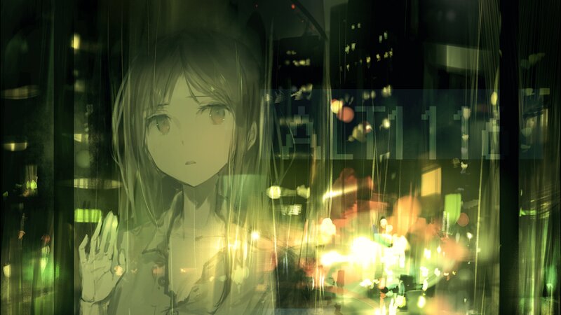 Anime Girl at Window — Green, Melancholic