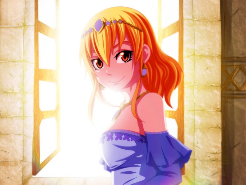 Anime Girl at Window — Orange, Bright