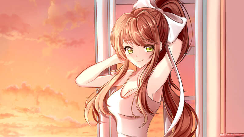 Anime Girl at Window — Orange, Calm, Sunset