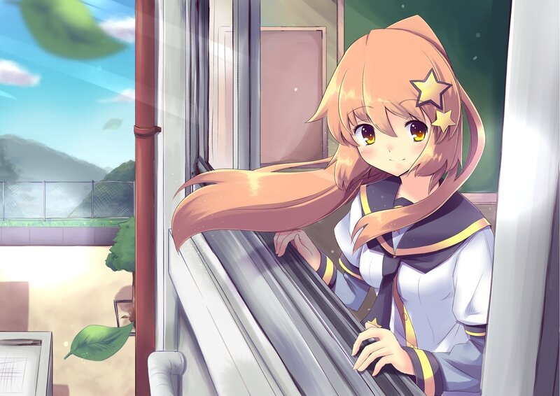 Anime Girl at Window — Orange, Calm
