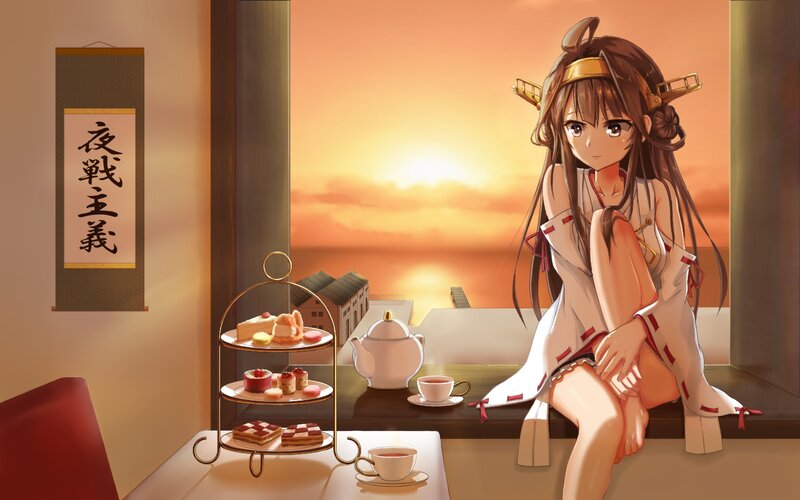 Anime Girl at Window — Orange, Serene