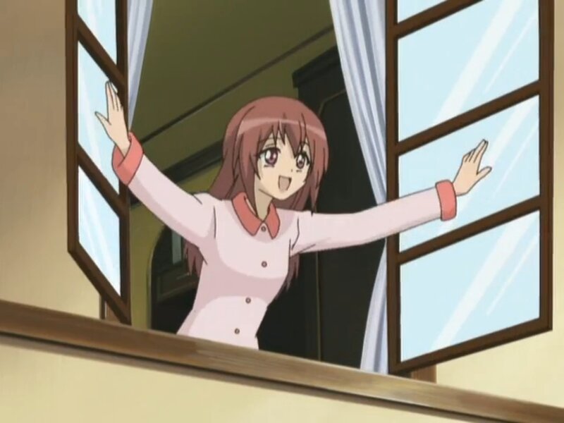 Anime Girl at Window — Pink, Cheerful