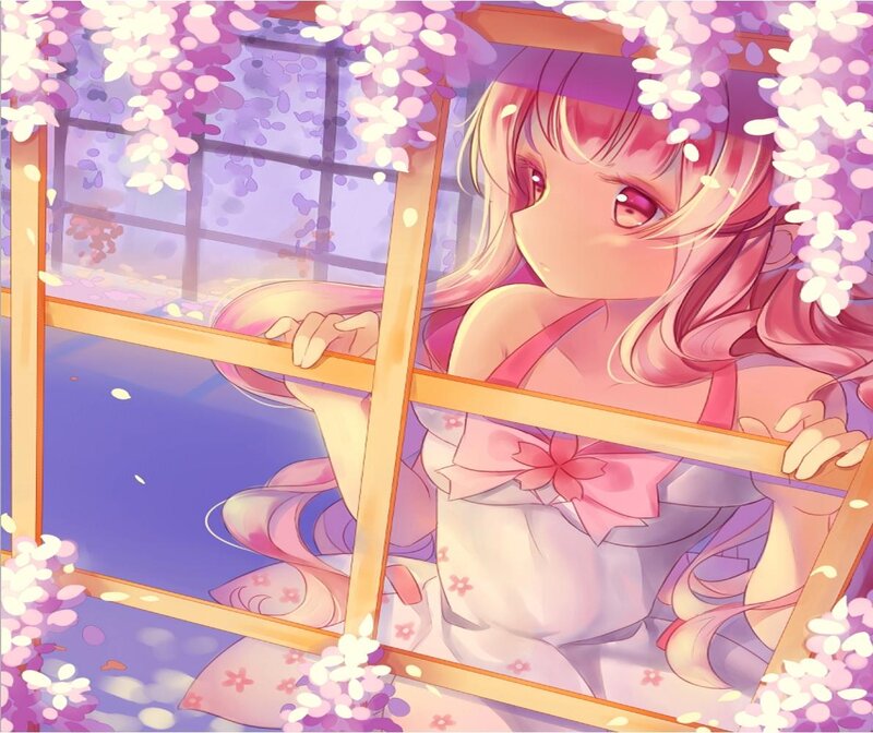 Anime Girl at Window — Pink, Serene