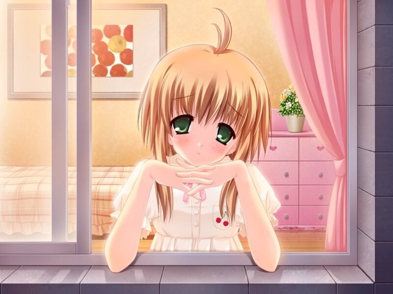 Anime Girl at Window — Pink