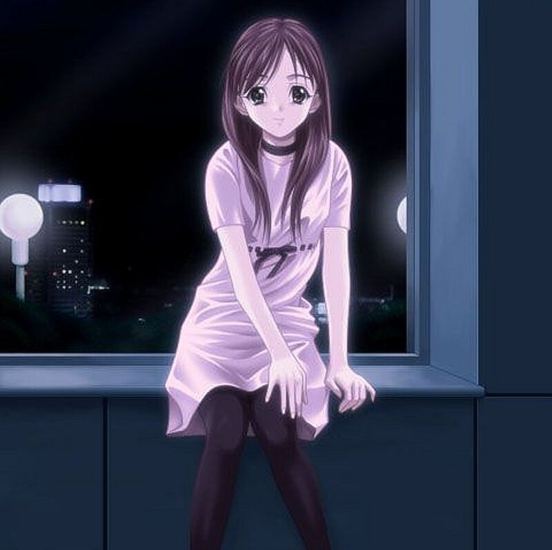 Anime Girl at Window — Purple, Calm