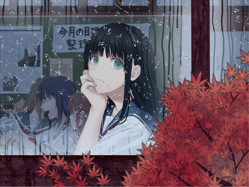 Anime Girl at Window — Red