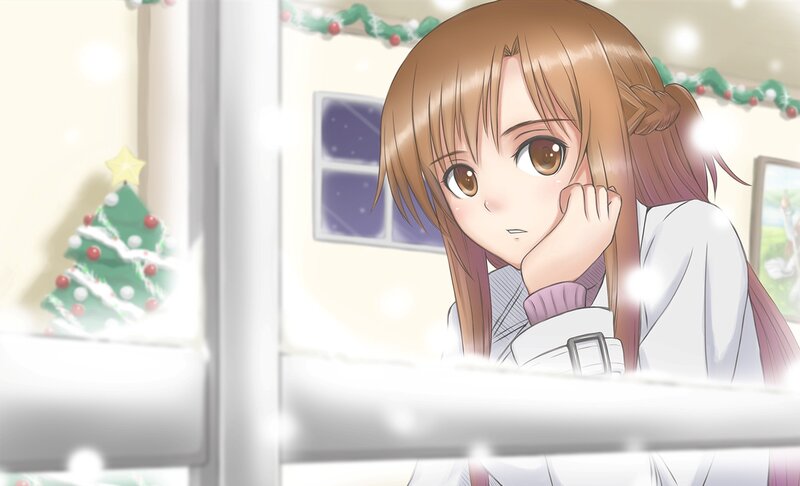 Anime Girl at Window — White, Calm