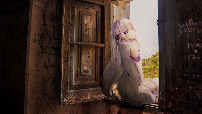 Anime Girl at Window — White, Serene, Afternoon, Digital Art