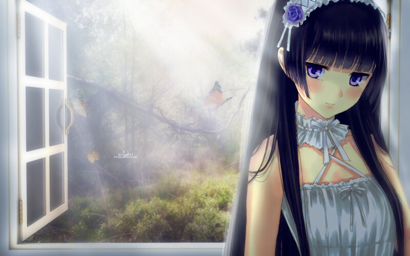 Anime Girl at Window — White, Serene