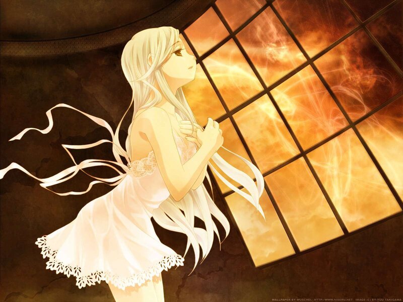 Anime Girl at Window — White