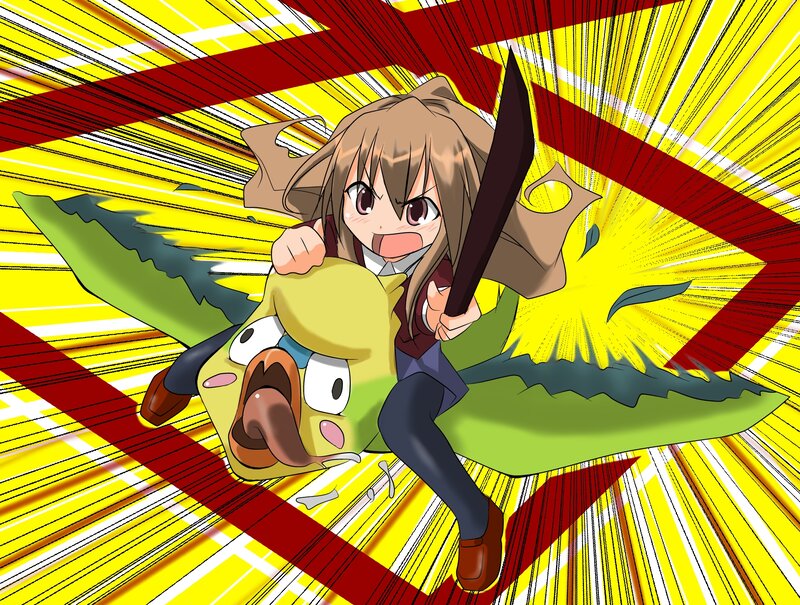 anime girl attacking bird